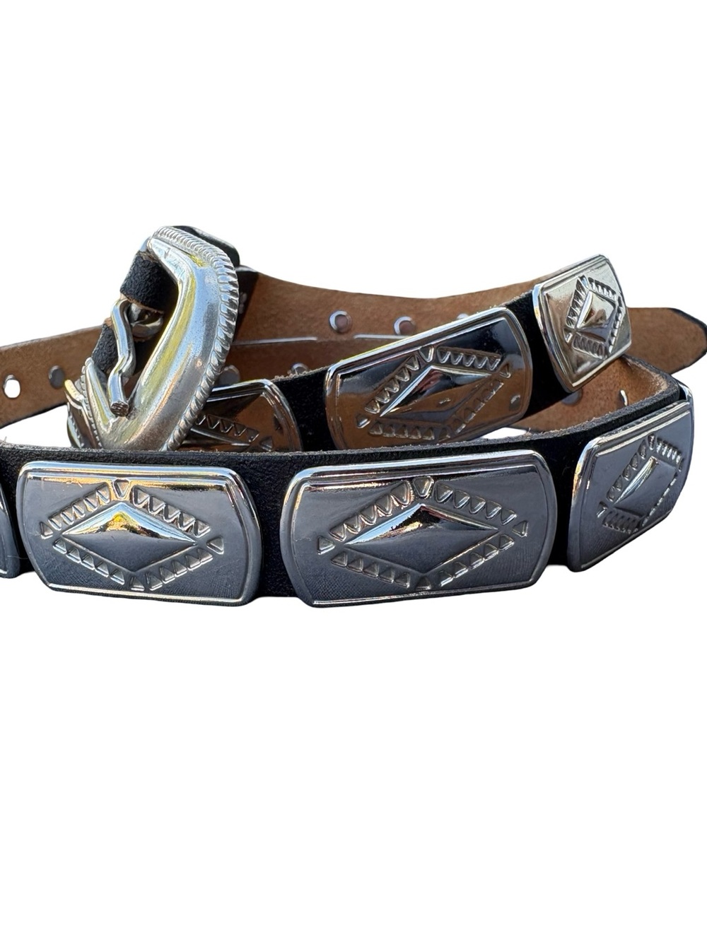 Vintage Style Western Silver Concho Belt Size 34 Festival Cowboy Boho Cowgirl
